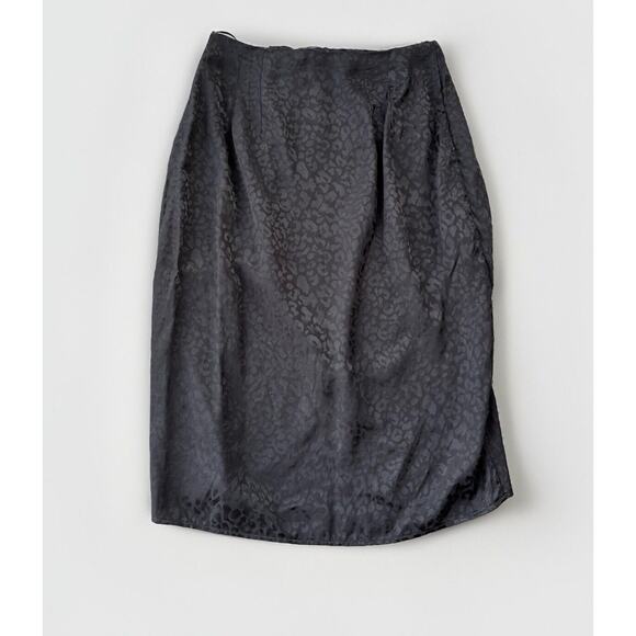 Dress Forum Los Angeles Black Animal Print MIDI Skirt Size L NWT Satin Slit - Picture 2 of 5